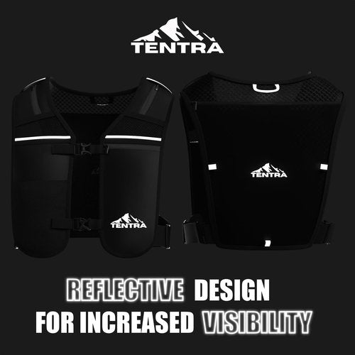 TENTRA Running Phone Holder Vest with 500ml/17oz Running Water Bottle | Waterproof Phone Pouch Reflective Vest | 8 Pockets, Lightweight Hydration | Accessories for Men & Women