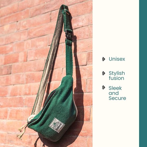 TruHemp Hemp Fanny Pack, Green – Adjustable Strap Multi-Pocket Waist Bag for Travel, Festivals, and Hiking
