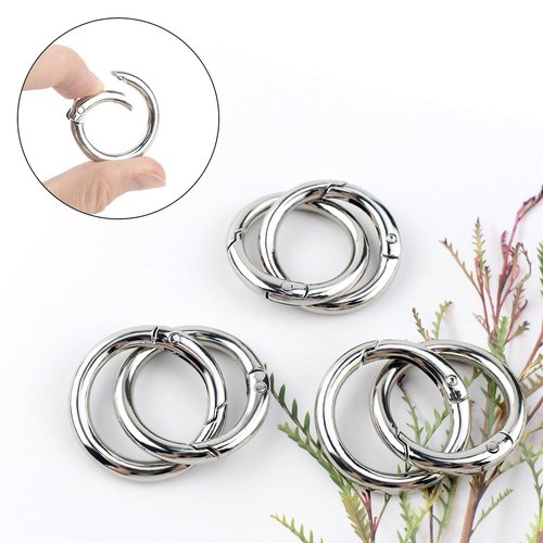 10 Pack Spring O Rings Round Carabiner Clip Key Ring Buckle Zinc Alloy Round Spring Snap Hooks for Keychain Keyring DIY Purse Handbag Chain Rings Clip Replacement (Silver)