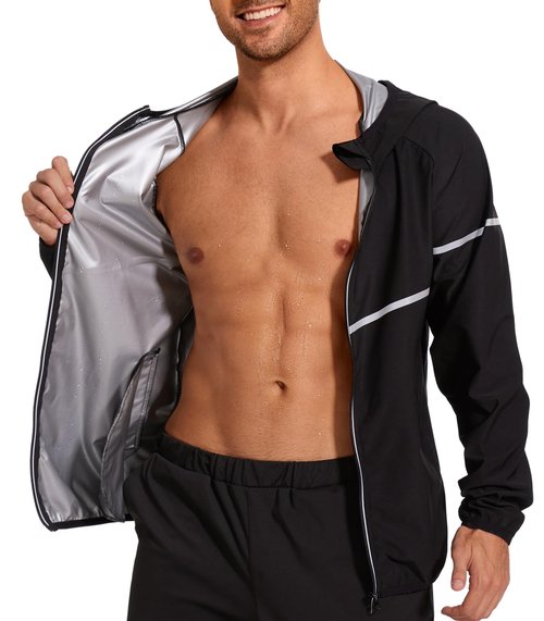 LAZAWG Sauna Suit for Men Zipper Sweat Suit with Hood Long Sleeve Sauna Jacket Gym Exercise
