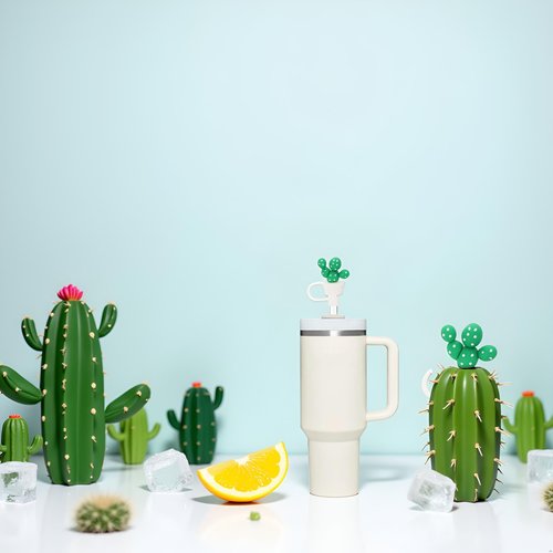 Green Cactus Straw Cover for Stanley 40&30 Oz Cup, 10mm Silicone Straw Covers Cap for Stanley Cup Accessories, Cute Topper for Tumblers, Cap Stopper for Reusable Tip Lids