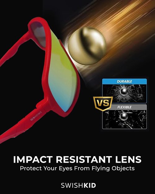 SWISHKID Youth Baseball Sunglasses – UV400 Protection for Boys & Girls – Lightweight, Impact-Resistant Sports Eyewear for Baseball, Softball & Outdoor Activities (Red Frame Blue Lens)