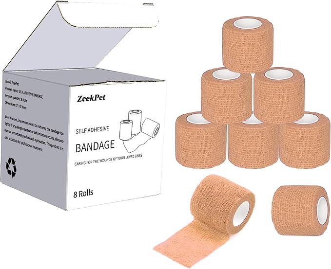 Self Adhesive Bandage Wrap, Sport & Athletic Wrap Cohesive Bandage, Medical Tape in First Aid Kit Breathable Vet Wrap for Wounds, 2" X 5 Yards 8 Rolls (Skin)