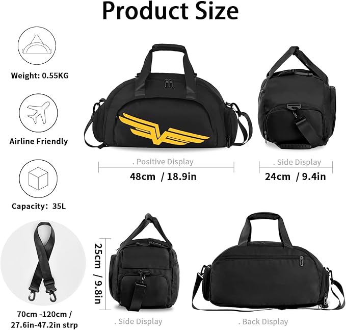 FIORETTO 30L Sports Gym Duffle Bag with Wet Pocket & Shoe Compartment, Weekender Hospital Overnight Bag for Women, Sports Holdall Backpack