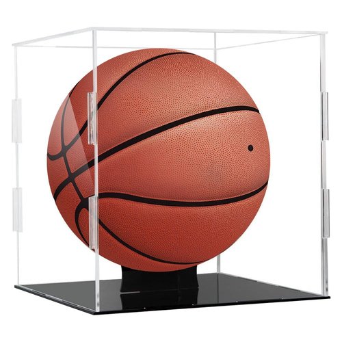 NETGOG Basketball Display Case Stand, Clear Acrylic Basketball Display Box with Removable Stand Holder Storage Dustproof Basketball Display Stand for Baseball Soccer Volleyball Collectibles