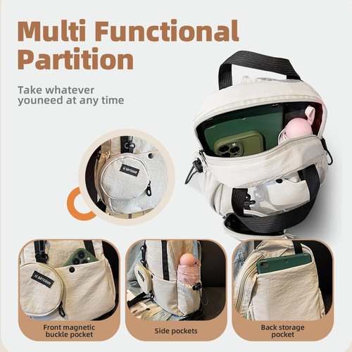 Geelraqaly Sling Bag, Women, Nylon, Small, Lightweight, Waterproof Multi functional Leisure Day, Mini Backpack,carried by hand, Travel