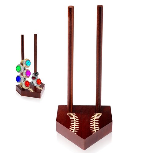 Baseball Ring Display Holder, 4.68 x 9.64 in Wooden Baseball Championship Ring Holder Softball Ring Holder Stand Baseball Ring Case Ring Storage Organizer Gift for Kids Adults(Brown)