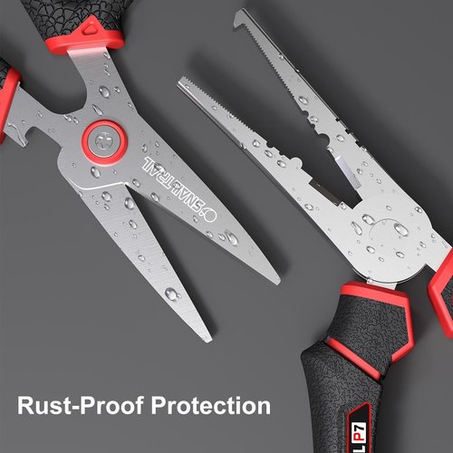 SNAIL TRAIL 7" Fishing Pliers & 6" Scissors Kit, Saltwater Hook Remover Tool Set, Serrated Blades Braided Line Cutter, Needle Nose Split Ring Fish Gear, Crimping Nipper for Fly, Fishing Gifts for Men