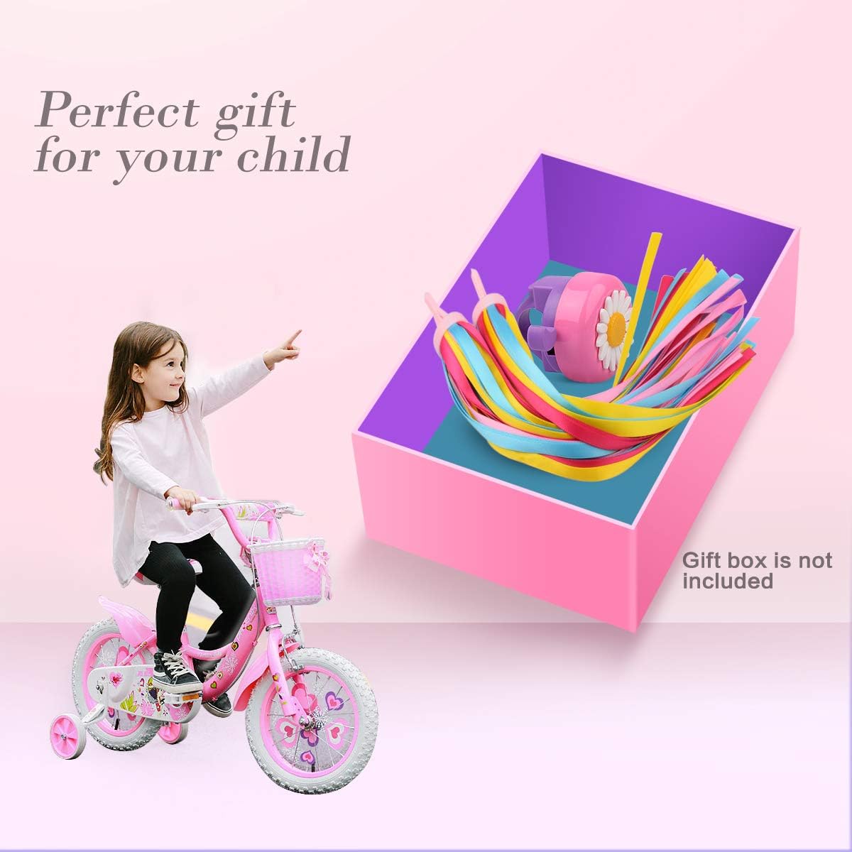 U-LIAN Kids Streamers and Bike Bell for Girls-1 Pack Flower Bicycle Bell with 2 Pack Handlebar Streamers Scooter Tassels for Children's Bike Accessories