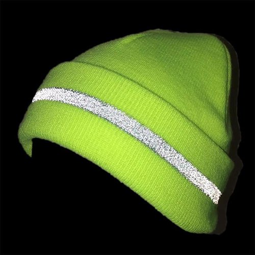 The Vintage Year Sports Knit Radar Cuff Beanie Skull Cap Winter (Reflective Stripe Cuff Yellow)