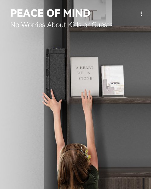 HOLEWOR Gun Safe, Slider Biometric Pistol Safe Fingerprint Bedside Gun Lock Box, 3 Ways Quick Access Mounted Handgun Case for Nightstand, Bed, Desk, Wall, Dresser