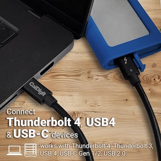 CalDigit Thunderbolt 4 Cable - 40Gbps 100W Power Delivery, Compatible with Thunderbolt 3 & USB Type C, MacBook Pro, iMac, iPhone 15 Max, Black (0.8 Meter 2.62 Feet, Thunderbolt 4 / USB 4 Cable)