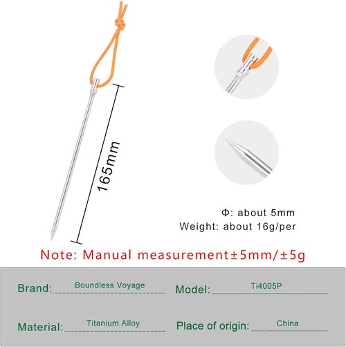 iBasingo 8pcs/lot Titanium Alloy Pegs 16.5cm Camping Tent Stakes Portable Tent Nails for Picnic Hiking Backpacking Ti4005P