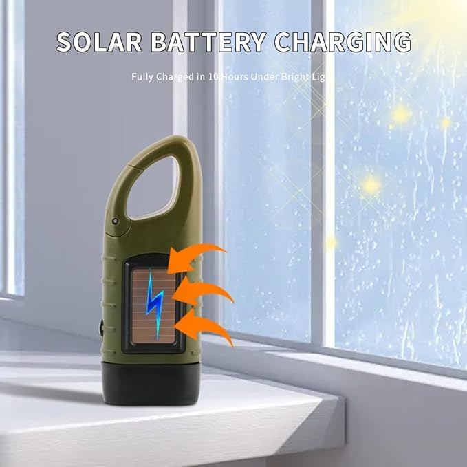 TOCH Hand Crank Solar Powered Flashlight LED Flashlight Emergency Lights for Outdoor Sports Hiking Camping