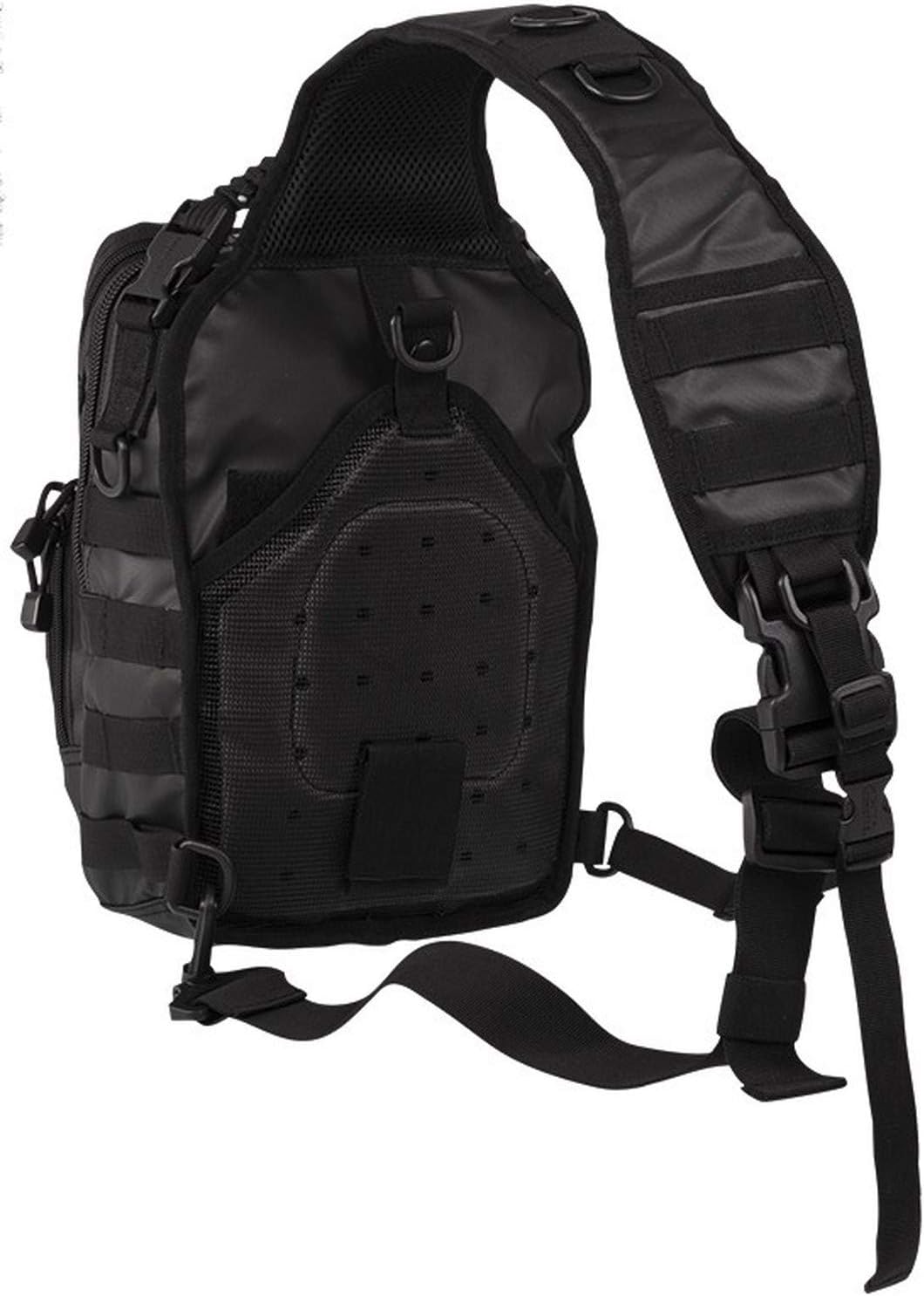 Mil-Tec One Strap Assault Pack Small - Tactical Rugged Durable Ergonomic Versatile Sling Backpack with MOLLE Loops, Black, 10Liters