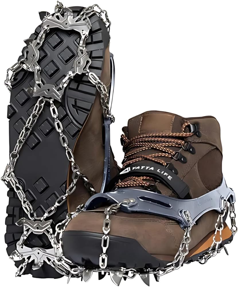 Trail Spikes Crampons Ice Grips for Hiking - Winter Shoes/Boots with 14 Stainless Steel Spikes, Anti-Slip Traction Cleats for Snow Ice Walking Climbing Mountaineering