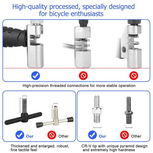 A AKRAF Professional Bike Chain Repair Tool Kit with Chain Breaker Splitter, Bike Link Plier, Chain Wear Indicator Checker, 4 Pairs Bicycle Missing Links for 6-12 Speed and Single Speed Chain