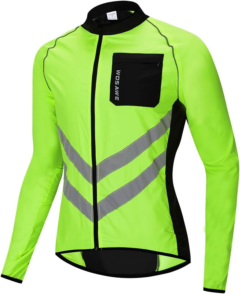 WOSAWE Men's High Visibility Cycling Wind Jacket Water Resistance Reflective Windbreaker