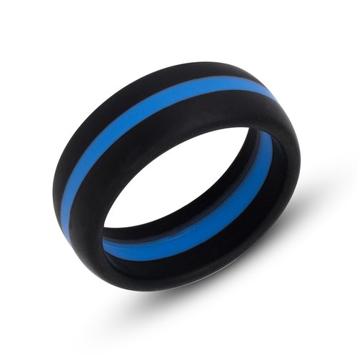DYNOFIT Silicone Ring - Comfortable 4 Piece Set of Mens Wedding Band - Durable, Flexible Rings for Men - Perfect for Active Men, Blue Collar Workers, First Responders (12)