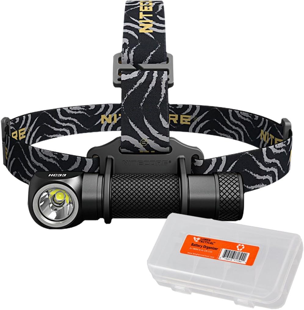 Nitecore HC33 1800 Lumen High Performance Versatile L-Shaped Headlamp with Lumen Tactical Battery Organizer
