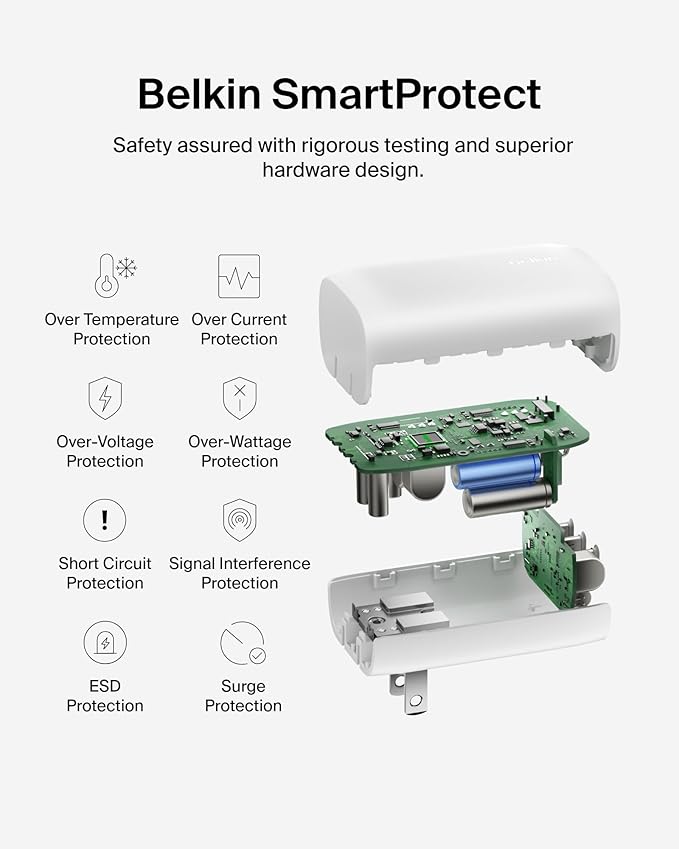 Belkin 3-Port USB C Charger Block 67W - PPS, USB-C PD3.1 Super Fast Charging Charger - Samsung Galaxy S25, Apple iPhone 16, MacBook Pro, AirPods, Nintendo Switch 2 & Other PD Enabled Devices - White
