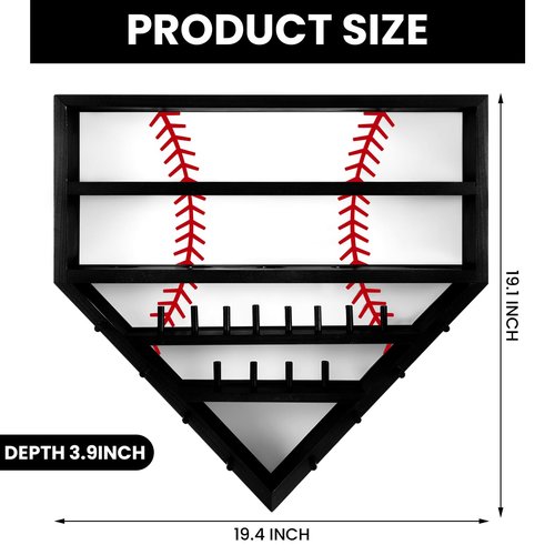 CroBlissful 19" Baseball Holder Display Case Wooden Baseball Ring Holder Championship Ring Trophy Display Shelf for Balls, Medals, Memorabilia(Black)
