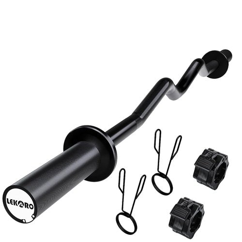 Olympic EZ Curl Barbell Bar, 48-inch Curling Bar, Fits 2-inch Weight Plates, Strength Training Bar for Squats, Hip Thrusts, Bench Press, and Weightlifting, with 2 Spring Collars (350LBS Weight Capacity） (Black EZ Curl Barbell)