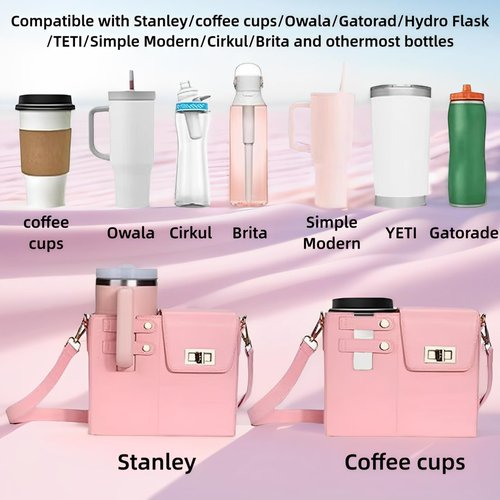Stanley Cup Purse Crossbody Bag with Sports Outdoor Portable Crossbody Water Cup Storage Bag Water Bottle Holder for Stanley (Pink)
