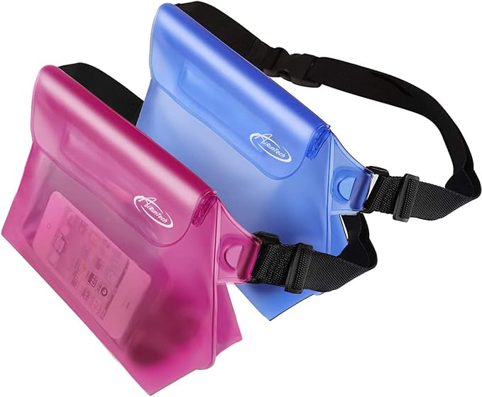AiRunTech Waterproof Pouch with Waist Strap (2 Pack) | Adjustable Waterproof Dry Fanny Bag for Boating Swimming Kayaking Surfing | Beach Cruise Travel Accessories Essentials Vacation Must haves