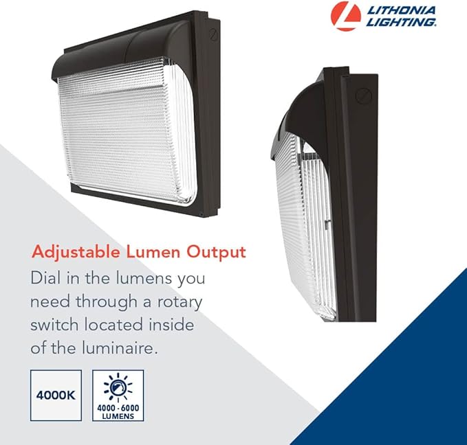 Lithonia Lighting 18" LED Wall Pack Outdoor Light Fixture, Building Wall Light, Adjustable Lumens, 4000K Cool White, MVOLT 120-277V, IP65, Glass Lens, Bronze (TWX3 LED ALO 40K MVOLT DDBTXD)