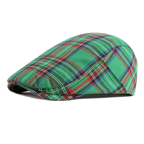 meioro Men's Striped Plaid Newsboy Hat Adjustable Colorful Flat Cap Gatsby Cabbie Driving Hats for Men Women(Flat, Green)