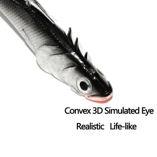 Big Jig Worm Lures Swimming Bait Soft Plastic Fishing Lure for Bass, Crappie, Trout, Pike, Sea Bass, Redfish, Striper,Fishing Lures for Freshwater & Saltwater (Black Glitter-1 Piece)