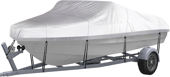 NEXCOVER Trailerable Boat Cover, Length: 17'-19' Beam Width: up to 96", Waterproof Heavy Duty Cover, Fits V-Hull, TRI-Hull, Runabout, Pro-Style, Bass Boat, Storage Bag & Tightening Straps Included.