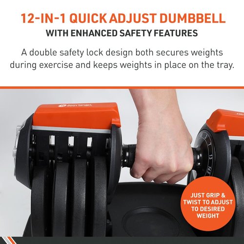 Body Sport 3-40 lb. Single Adjustable Dumbbell with Non-Slip, Comfort Grip & Contoured Full Rotation Handle