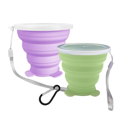 Nintora-C 2 Pcs Collapsible Cup, Silicone Collapsible Travel-Cup, Expandable Folding Camping Drinking Cups with Lids Reusable Small Portable MugsCup for Travel, Camping, Hiking,Outdoor Sports