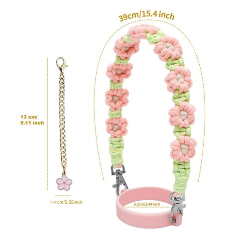 LAMOOER Water Bottle Handle Strap Silicone Woven Water Bottle Handle Sling with A Flower Charm Fits Most 8-40oz Water Bottles, Compatible with Stanley Cup Accessories (Pink)