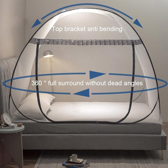 Mengersi Mosquito Net Tent for Bed,Pop-Up Bed Canopy with Net Bottom,Mosquito Netting Bed Tent for Kids Girls Boys,Bed,Suit for Indoor Outdoor (Twin XL,Gray)