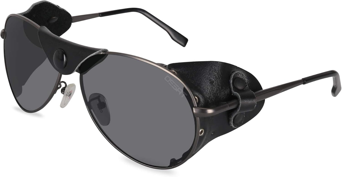 OSSAT Polarized sunglasses with side shields cowhide wind proof sunshade Classic Mountain Fishing eyewear