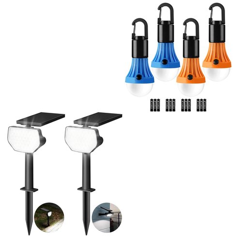 Lepro Bundle – 2 Items：2 Pack Solar Spot Lights Outdoor Waterproof & 4 Pack LED Camping Lantern