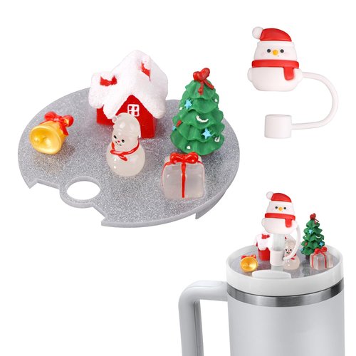 Snowman Cup Lid Accessories Charms for Stanley, Christmas Theme Silicone Straw Covers Cap & Acrylic Cup Lid Topper for Cup Dust Protection Holiday Decorations Compatible with Stanley Cups H2.0 40oz