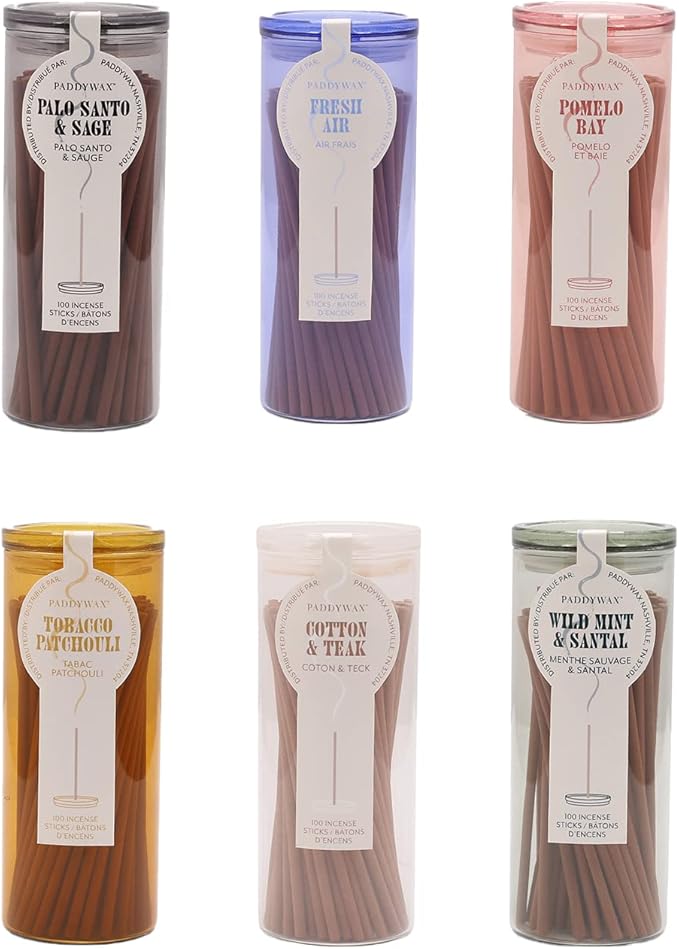 Paddywax Candles Haze Collection Incense Sticks in Glass Jar, 100-Piece, Pomelo Bay