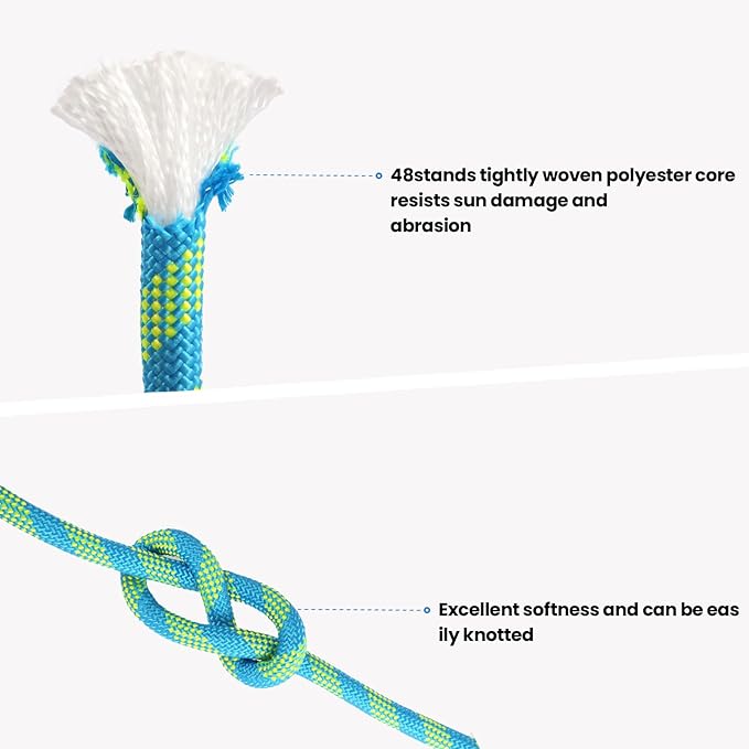 1/2inch Arborist Rope Tree Climbing Rope 48 Strand（150ft） Polyester Bull Rope for Swing Pulling Outdoor Marine