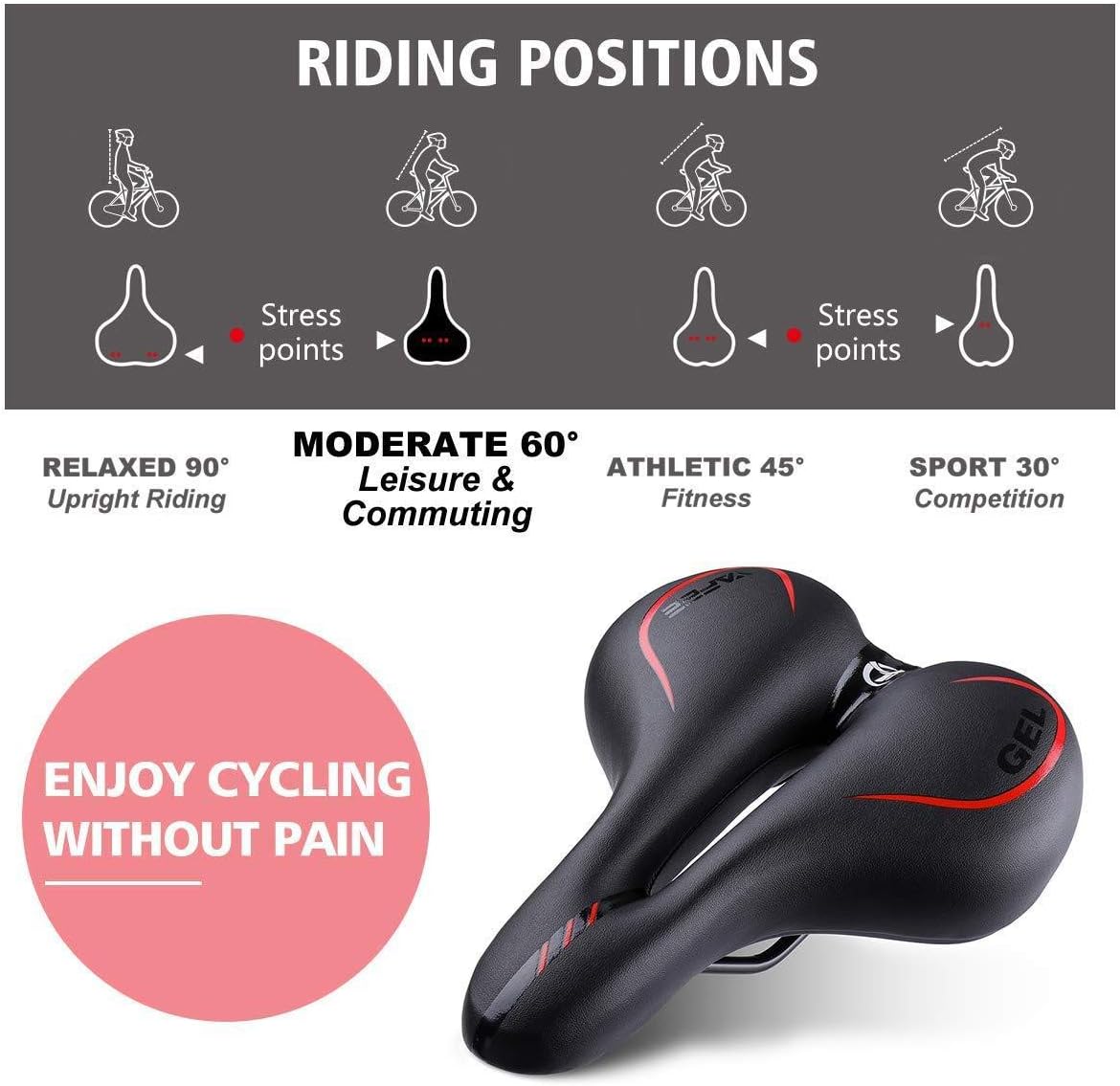 UNISTRENGH Big Bum Bike Saddle Seats Cruiser Suspension Shock Absorbing Ball Extra Wide Silica Gel Padded Cushion Bicycle Cycling