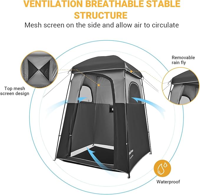 KingCamp Shower Tent, Large Portable 1/2 Room Dressing, Toilet and Changing Tents with Shower Bag & Floor for Camping & Travel