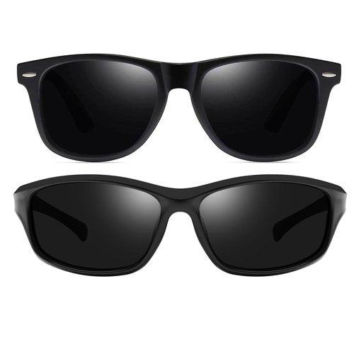 Joopin Vintage Square & Wrap Around Sports Sunglasses Bundle, Trendy Dark Black Sun Glasses Polarized UV400 Protection Retro Shades for Men Women Shady Rays