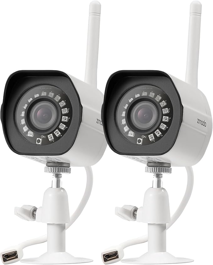 Zmodo Outdoor Wireless Security Camera System, 2 Pack 1080p Full HD Smart Home Indoor Outdoor WiFi IP Cameras with Night Vision, Plug-In, Compatible with Alexa