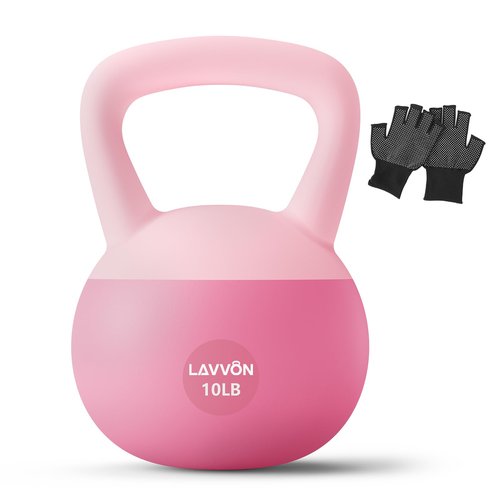 Soft Kettlebell - Cushioned Impact-Resistant Base and Anti-Slip, Kettle bell Anti-Slip Grip Weight for Home Workouts, Safe Strength Training Kettlebells Sets for Women & Men, With Non-slip Gloves (Pink, 10 LB)