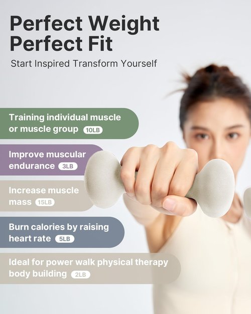 YOTTOY Weights Dumbbells Set for Women,3 Pound Dumbbells Set of 2, Non-Slip Hand Weights for Home Workouts, Portable Strength Training Neoprene dumbbells (White, 3LB-Pair)