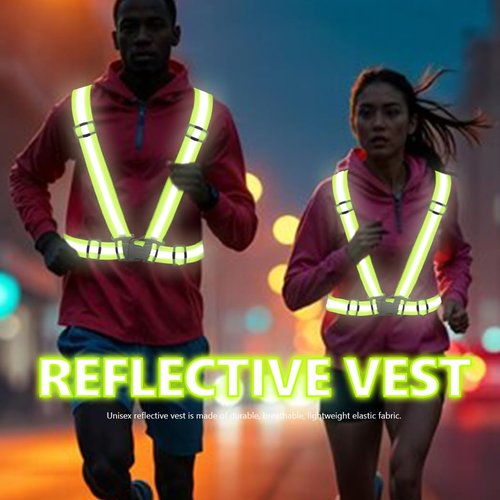 GEMILY Neon Green Vest Reflective High Visibility Safety Warning Vest Sparkly Adjustable Straps for Walking Jogging Cycling(Green)