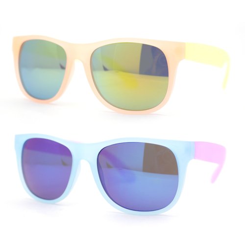 Photochromic Color Changing Frame Matte Sport Horn Rim Sunglasses ([2-Pack] Blue & Peach)